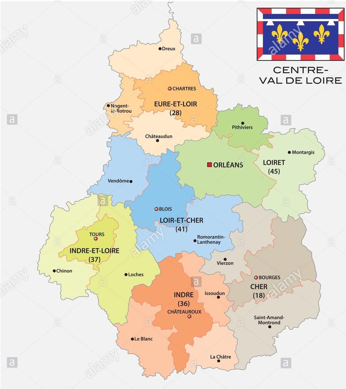 La carte administrative et politique de la region centre val de loire avec drapeau france twa5d0 1